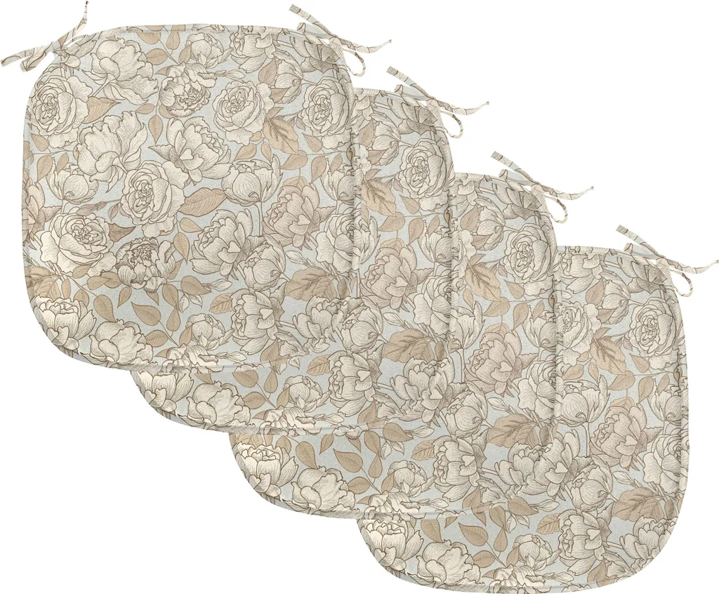 ABAKUHAUS Rivestimenti beige per sedie da sala da pranzo, Wedding Bouquet Flora, cuscini decorativi impermeabili con cinturini per sedie da cucina, 40 cm x 40 cm, confezione da 4, colore beige chiaro
