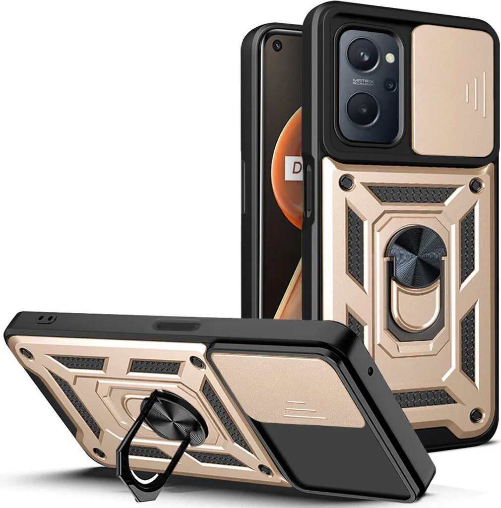 Custodia Realme 9i con anello, supporto, protezione fotocamera, paraurti in TPU, custodia in silicone per OPPO Realme 9i Oro