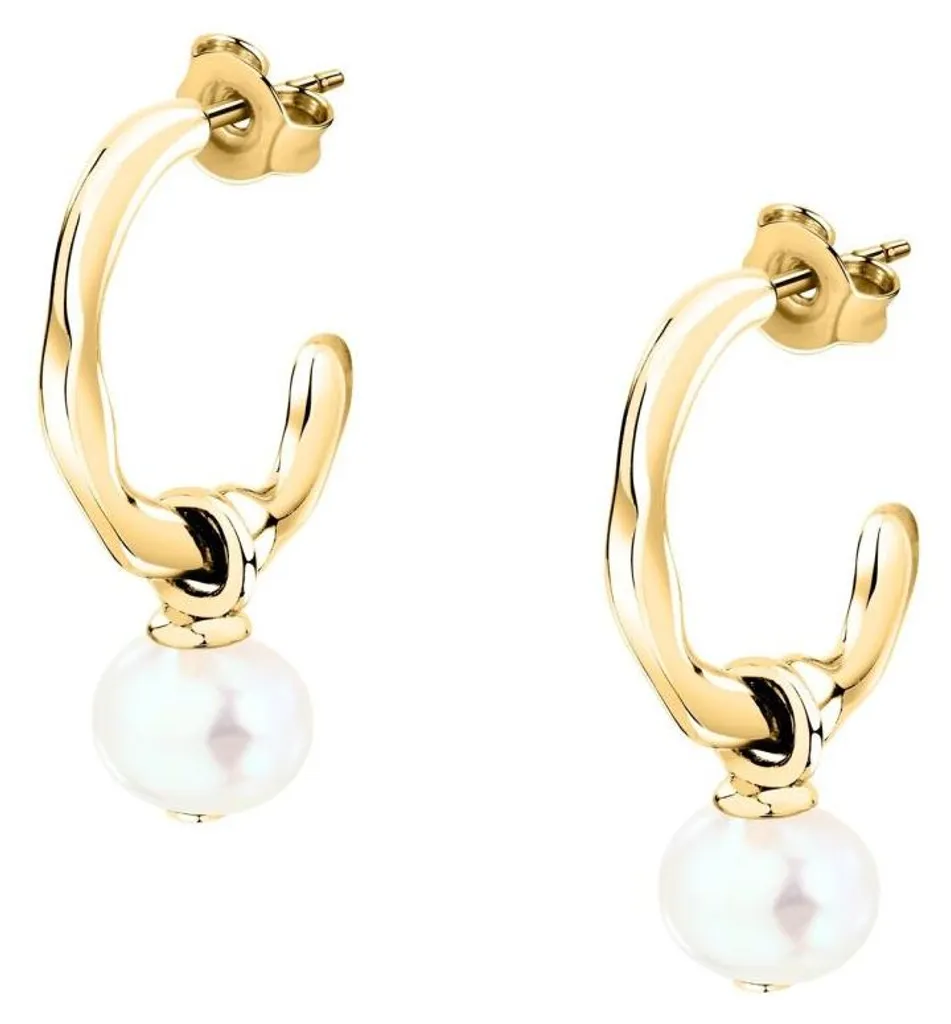 Boucles d'oreilles Perla SXU46 anti-allergie 2 en 1 plaqué or et perle