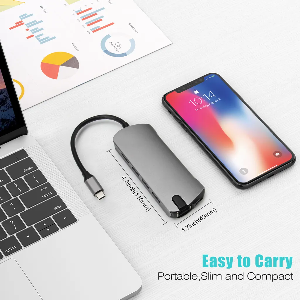 Solution Télétravail : Hub USB C 8-en-1 pour Double Écran et Périphériques - 5