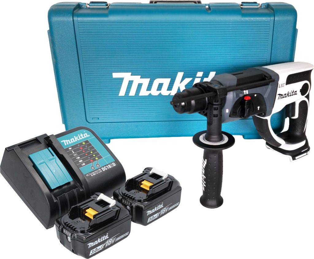 Makita DHR 202 SF2W Akku Bohrhammer 18 V 20 mm 2,0 J weiß + 2x Akku 3,0 Ah + Ladegerät + Koffer