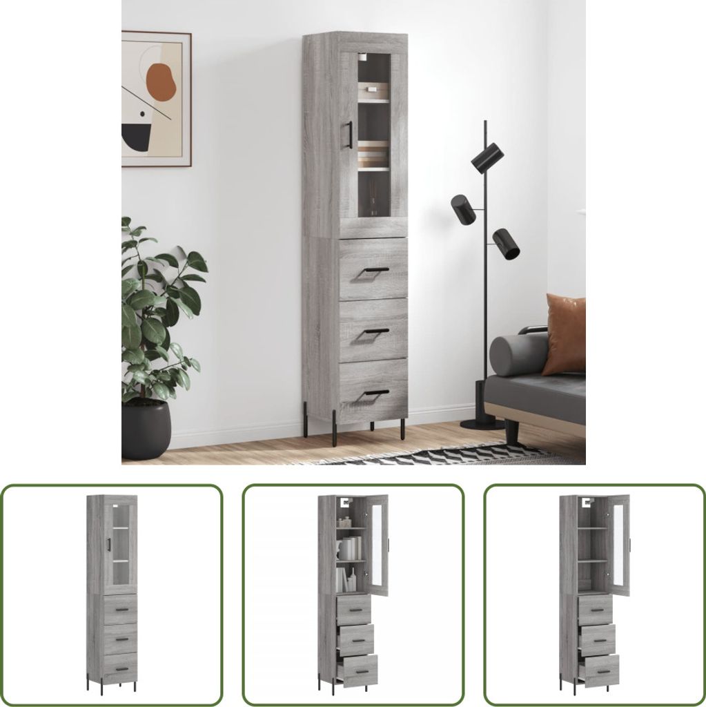 The Living Store Highboard Grau Sonoma 34,5x34x180 cm Holzwerkstoff
