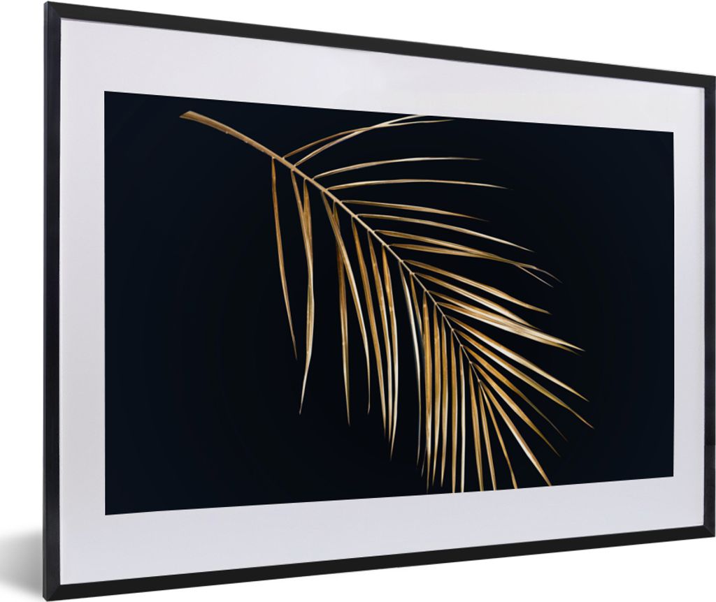 MuchoWow Gerahmtes Poster Pflanzen - Gold - Schwarz - Blätter - Luxus 60x40 cm - Poster mit Schwarzem Bilderrahmen Wandposter Rahmen Foto Bilder