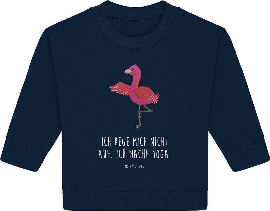 Mr. & Mrs. Panda Organic Baby Pullover Flamingo Yoga 12. - 18. Monat - French Navy - Geschenk, Meditieren, Rosa, Ärger, Bullover, Yogi