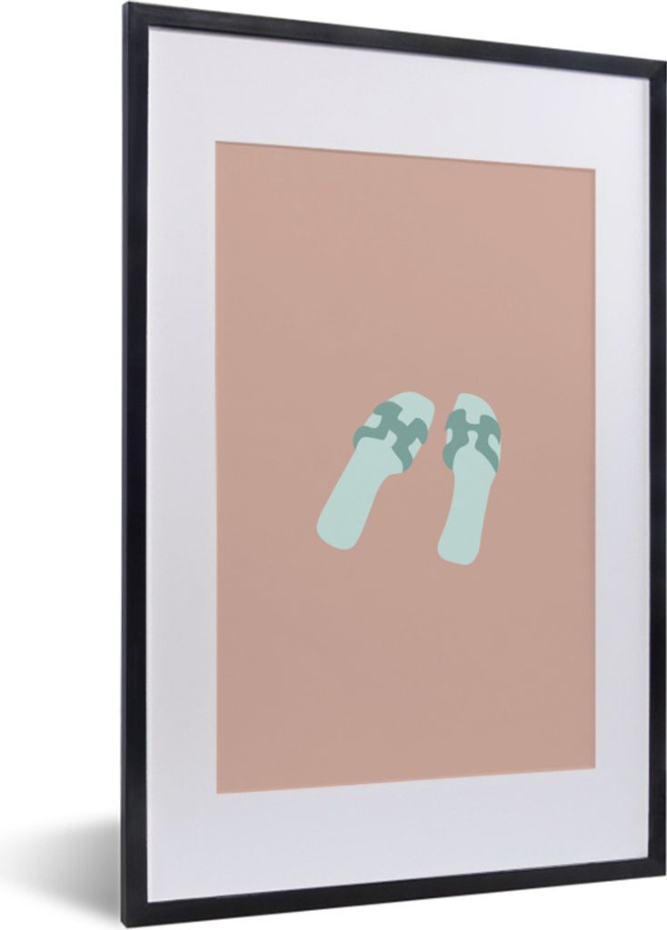 MuchoWow Gerahmtes Poster Sommer - Pantoffeln - Rosa 40x60 cm - Poster mit Schwarzem Bilderrahmen Wandposter Rahmen Foto Bilder - Poster in Rahmen