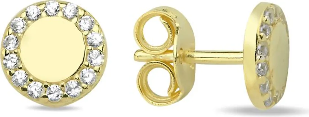 Boucles d'oreilles design rond argent 925 et zircone éclatante or