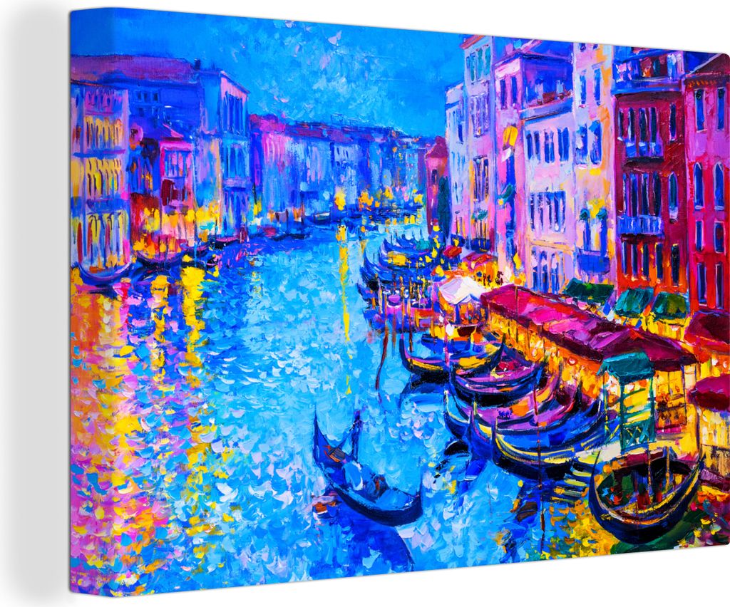 OneMillionCanvasses - Leinwandbilder - 140x90 cm, Malerei - Italien - Boot - Wasser - Architektur, Wandbilder Kunstdruck Wanddekoration - Foto au...