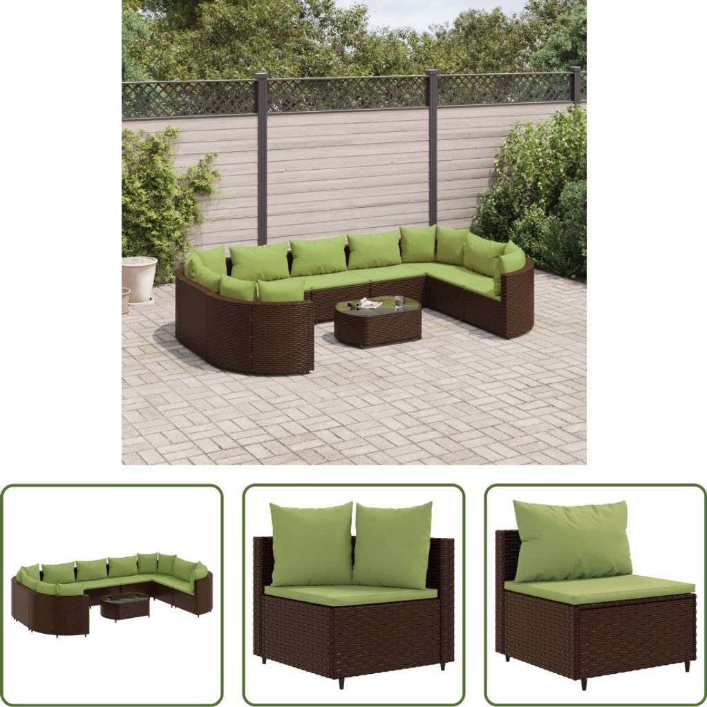 The Living Store 10-tlg. Garten-Sofagarnitur mit Kissen Braun Poly Rattan