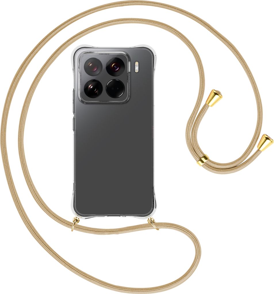 Handykette Backcover-Schutzhülle mit Band (Metall goldfarben) für Xiaomi 15 Pro 5G - caramel