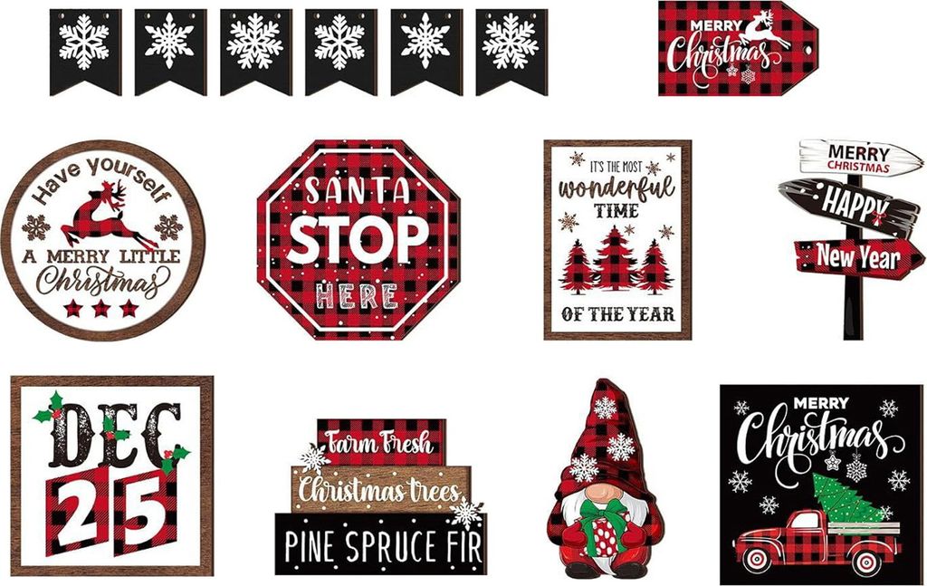 15 Teile/satz Weihnachten Tisch Zeichen Holz Schneeflocke Gnome Elch Weihnachten Baum Tiered Tablett Desktop Dekoration Rustikalen Bauernhaus Layer...