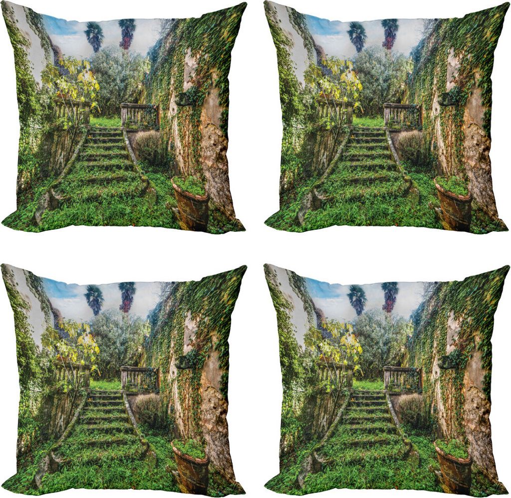 ABAKUHAUS Natur Kissenbezug Set (4 Stück), Floral Ivy Fairy Theme, Moderner Doppelseitiger Digitaldruck, 50 cm x 50 cm, Mehrfarbig