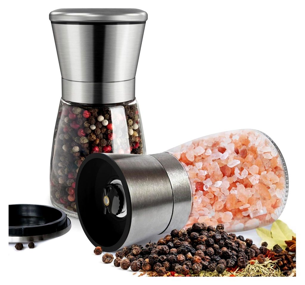 Salz und Pfeffermühle 2 Piece, Salzmühle für Grobes Salz Edelstahl Gewürzmühle, Salt and Pepper Grinder mit Keramikmahlkern, für Salz, Pfeffe...