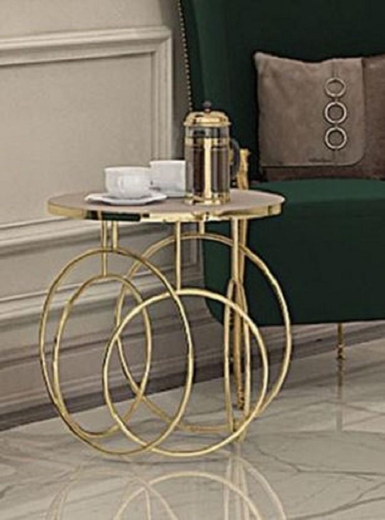 Casa Padrino Luxus Beistelltisch Gold / Creme - Designer Tisch mit Marmorplatte - Luxus Wohnzimmer & Hotel Möbel - Luxus Qualität