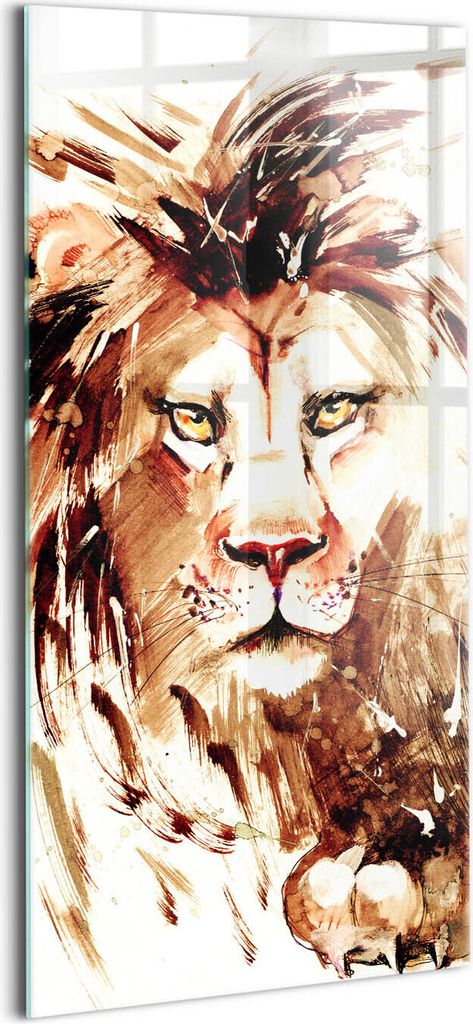 Designer Glasbild - Wandbild - Glas Bild - 60x120 cm - Illustration Eines Braunen Löwen