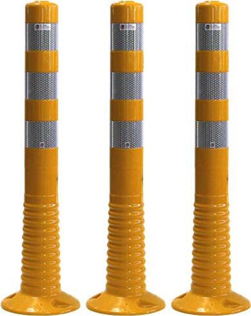3 Stück UvV -Reflex Absperrpfosten, Poller 75 cm hoch, flexibel gelb, reflektierend, selbstaufrichtend