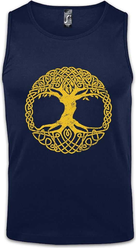 Urban Backwoods Yggdrasil Tree Logo IV Yellow, Ärmelloses T-Shirt, Farbe: Navy, Größe: XL