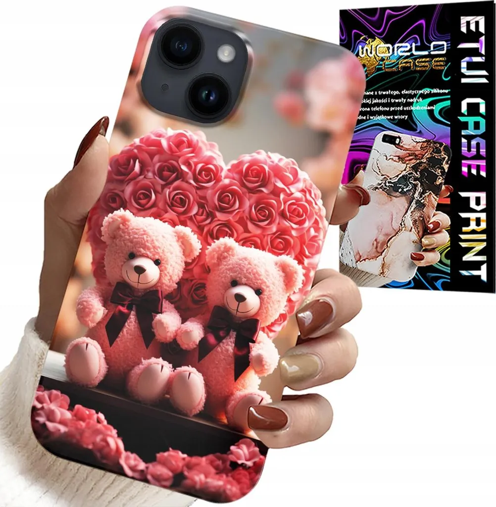 Custodia Per Iphone 13 - Orsetto Rosa Famiglia Cuore + Vetro