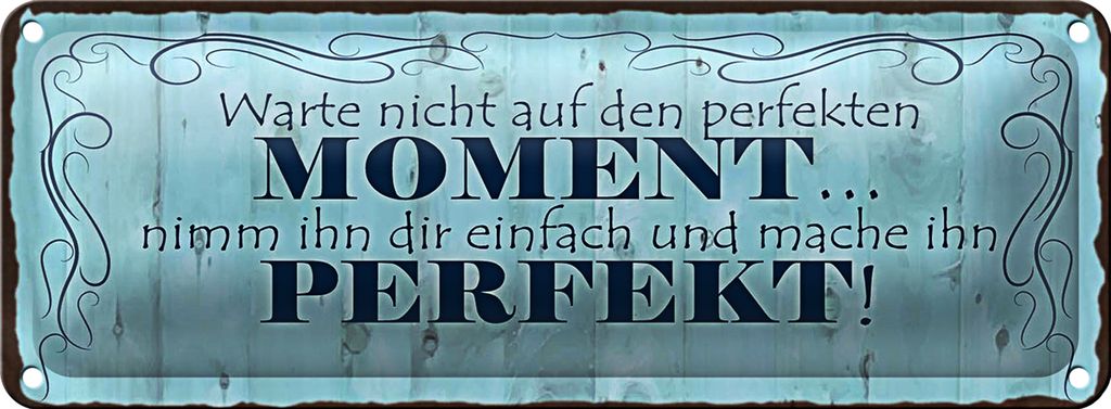 Blechschild Spruch 27x10cm warte nicht auf perfekten Moment Dekoration