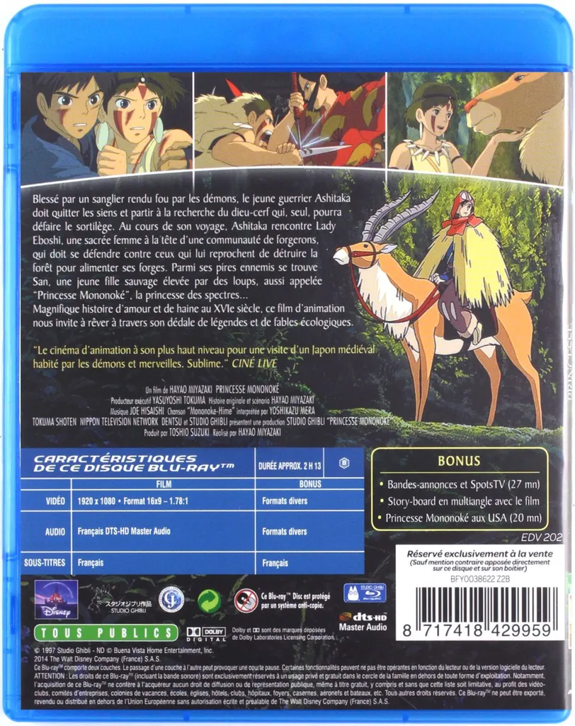 Princesse Mononoké Blu-ray VOSTFR Qualité Image 1080p Haute Définition
