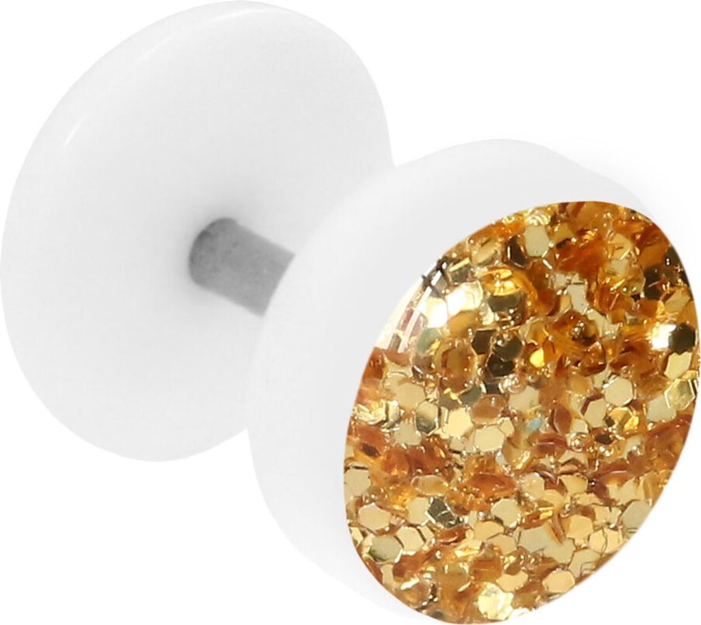 Fake Plug Ohrstecker weiß Glitterline Farbe - Gold