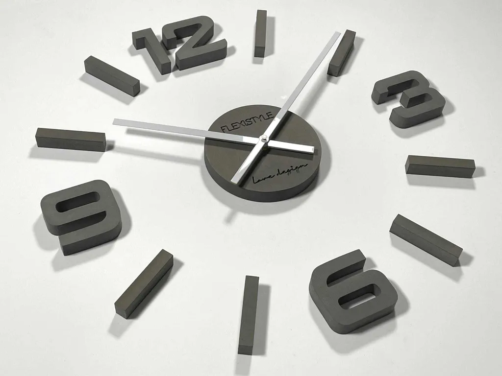 Grande Horloge Murale 3D à Coller Grise 75 cm DIY pour Salon Moderne