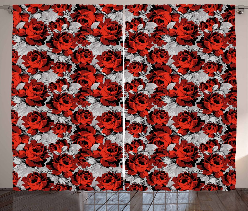 ABAKUHAUS Blumen Rustikaler Gardine, Rosen Vintage Valentines, Schlafzimmer Kräuselband Vorhang mit Schlaufen und Haken, 280 x 225 cm, Schwarz Gra...
