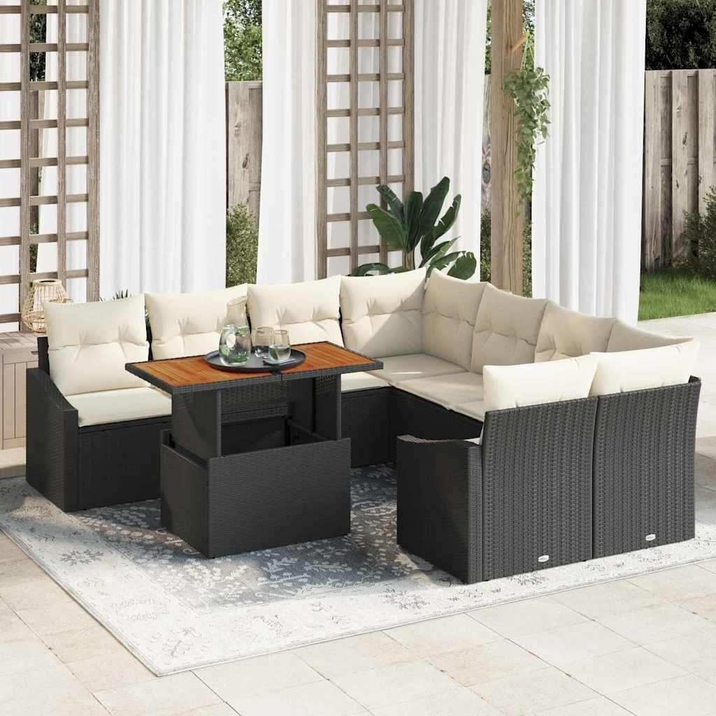 Maison Exclusive - Garten-Sofa-Set mit Speicher 9 pcs Schwarz Poly Rattan