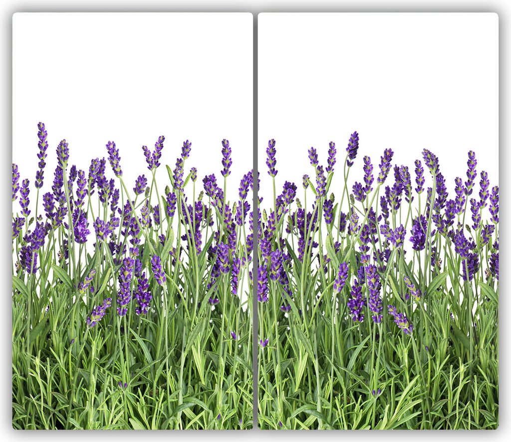 Tulup Glas-Herdabdeckplatte - 2x30x52cm - Glaskeramikkochfeld-Abdeckung Spritzschutz Zweiteilig Lavendel Blumen