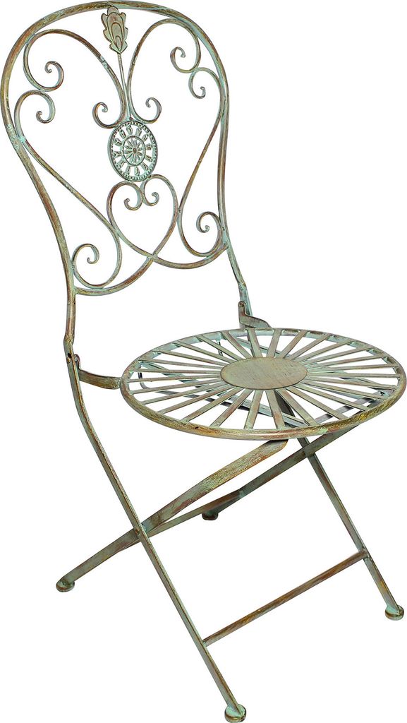 Gartenstuhl H93cm Metall Rustikal Grün Antik Klappstuhl Garten-Deko Rost Stuhl