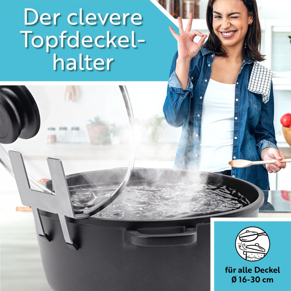 Topfi Topfdeckelhalter Edelstahl Universal-Kochtöpfe