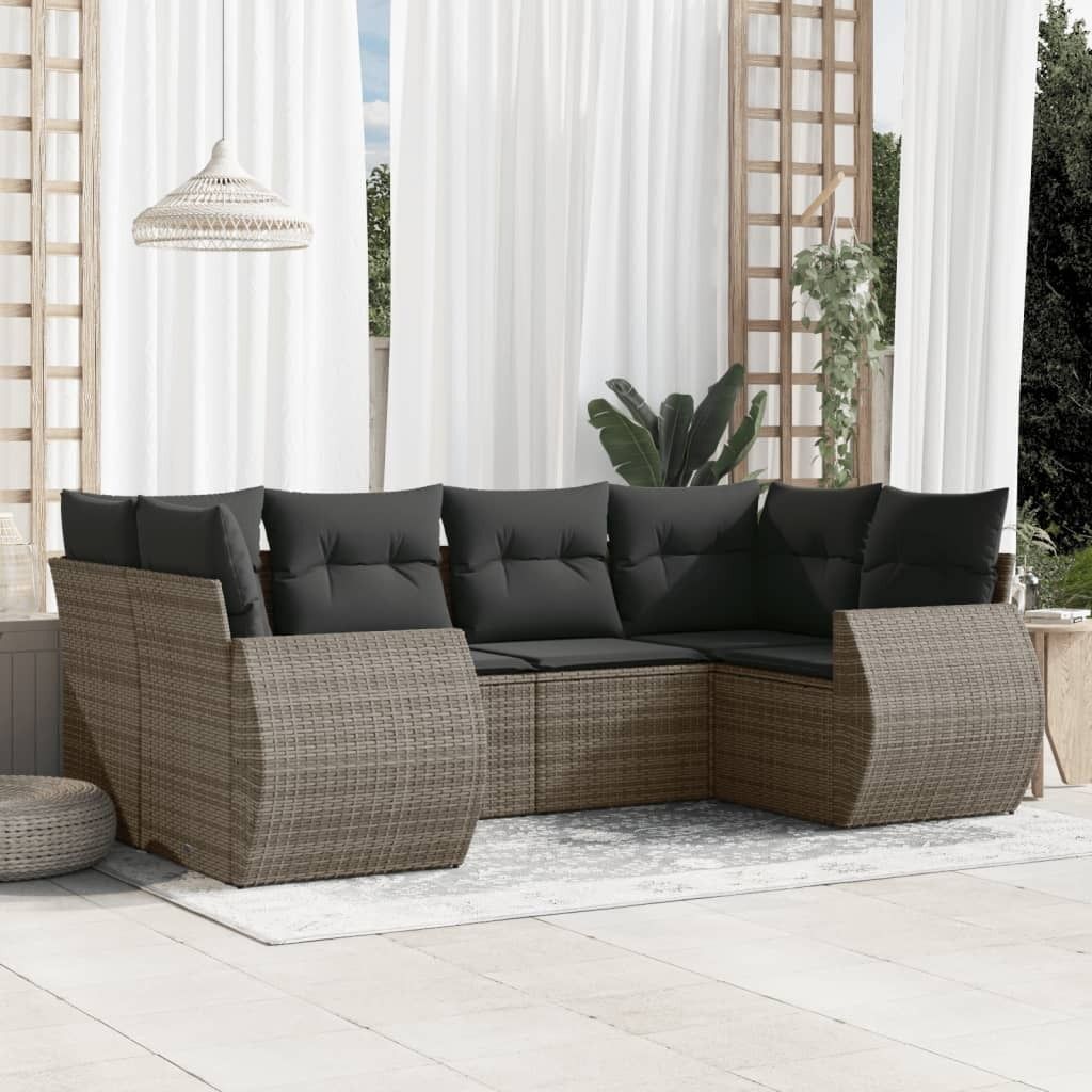 Maison Exclusive - 6-tlg. Garten-Sofagarnitur mit Kissen Grau Poly Rattan