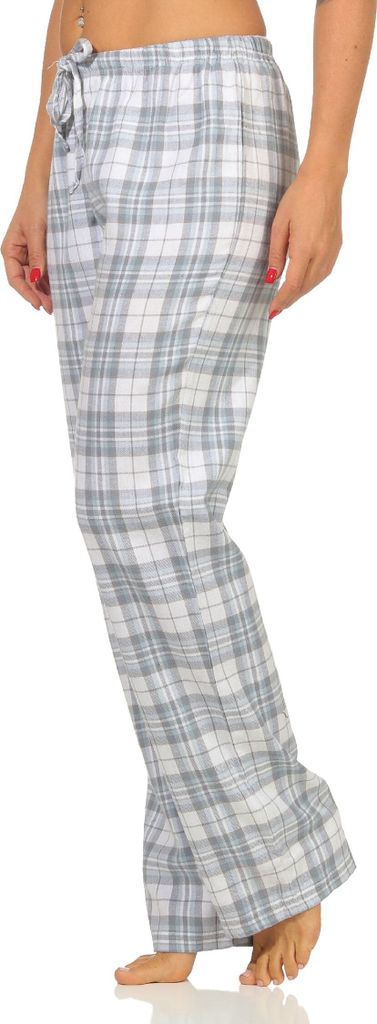 Dame Flanell Schlafanzug Hose kariert aus Baumwolle - ideal zum relaxen - 202 222 15 602 ; Karo blau , 40