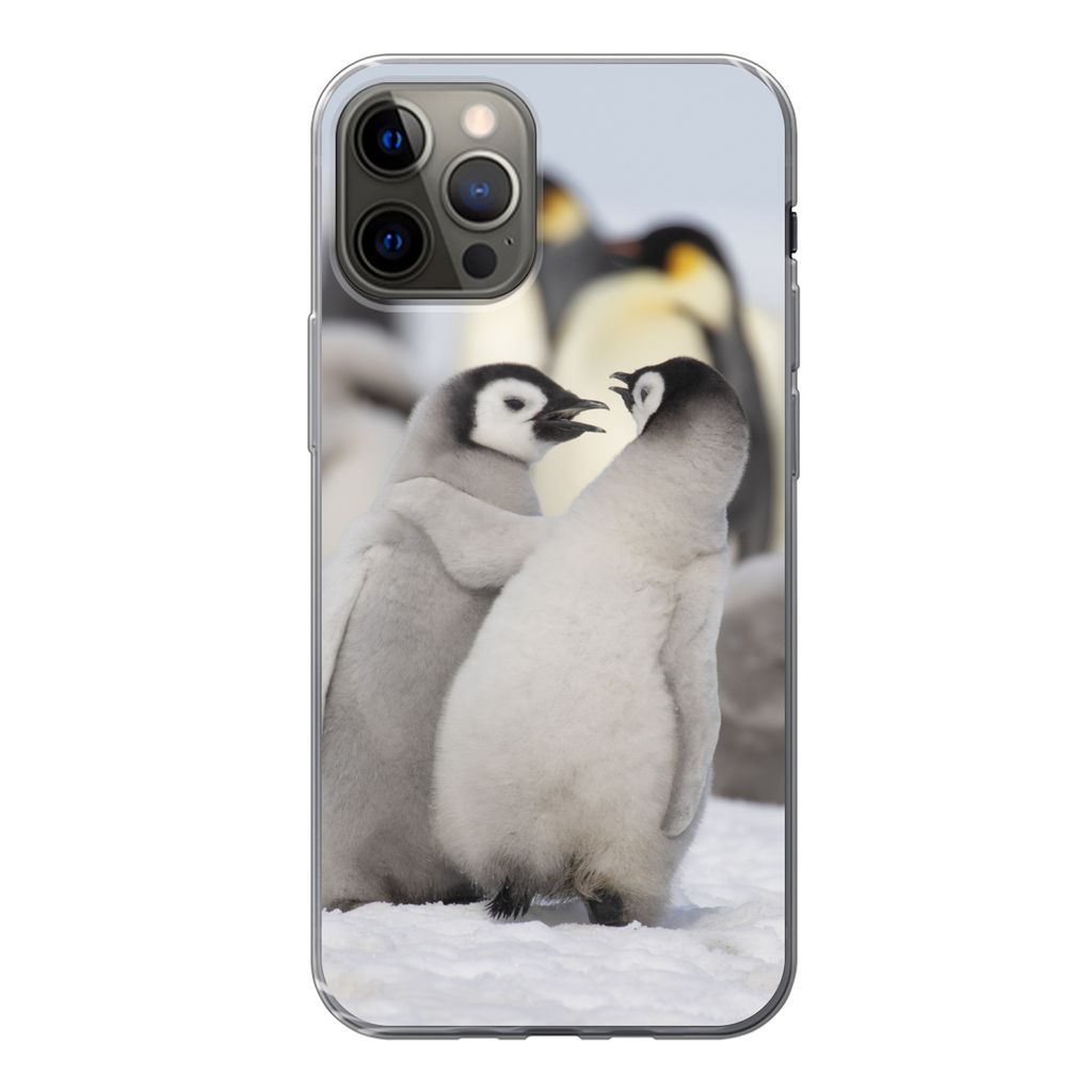 MuchoWow Handyhülle Schutzhülle Hülle für iPhone 12 Pro Pinguine - Schnee - Tiere Silikon Softcase Handy Hülle - Abdeckung