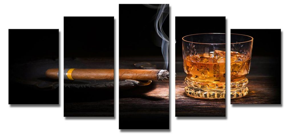 6320 Whiskey & Zigarre Leinwandbild 5-teilig 200x100 cm