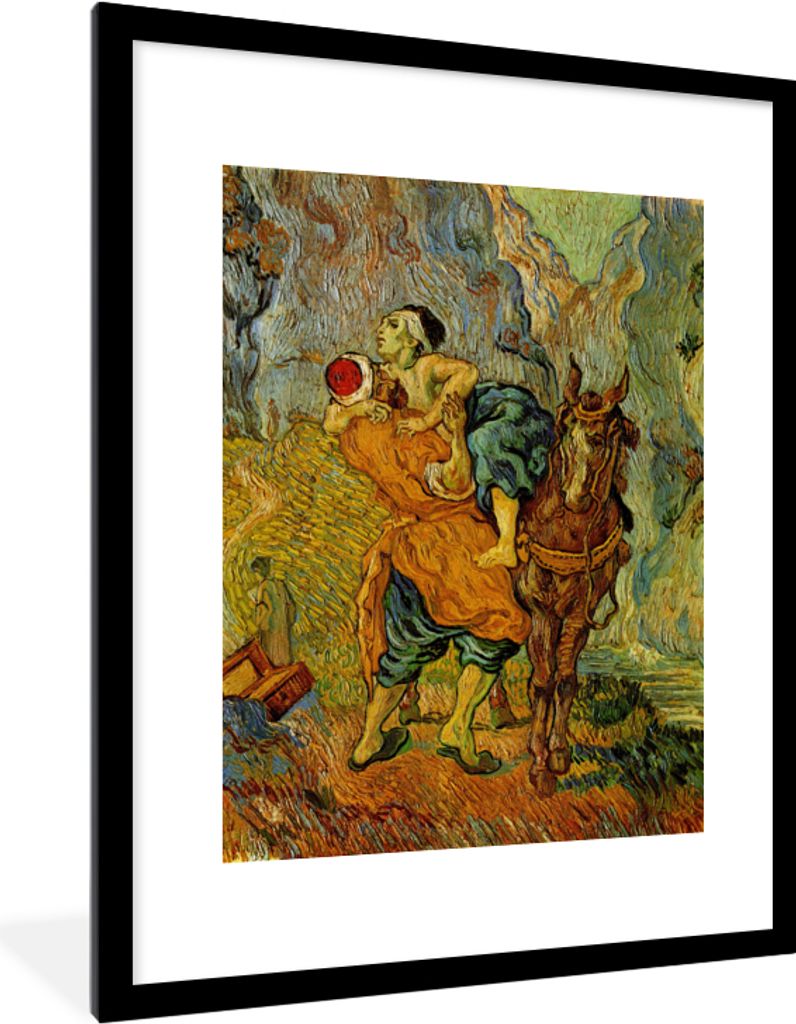 MuchoWow MuchoWow Gerahmtes Poster Der barmherzige Samariter - Vincent van Gogh 60x80 cm - Poster mit zchwarzem Bilderrahmen - Wohnzimmer - Dek...