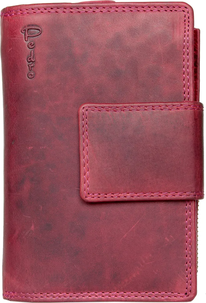 Portefeuille Pedro en cuir véritable rose foncé - Grand format femme