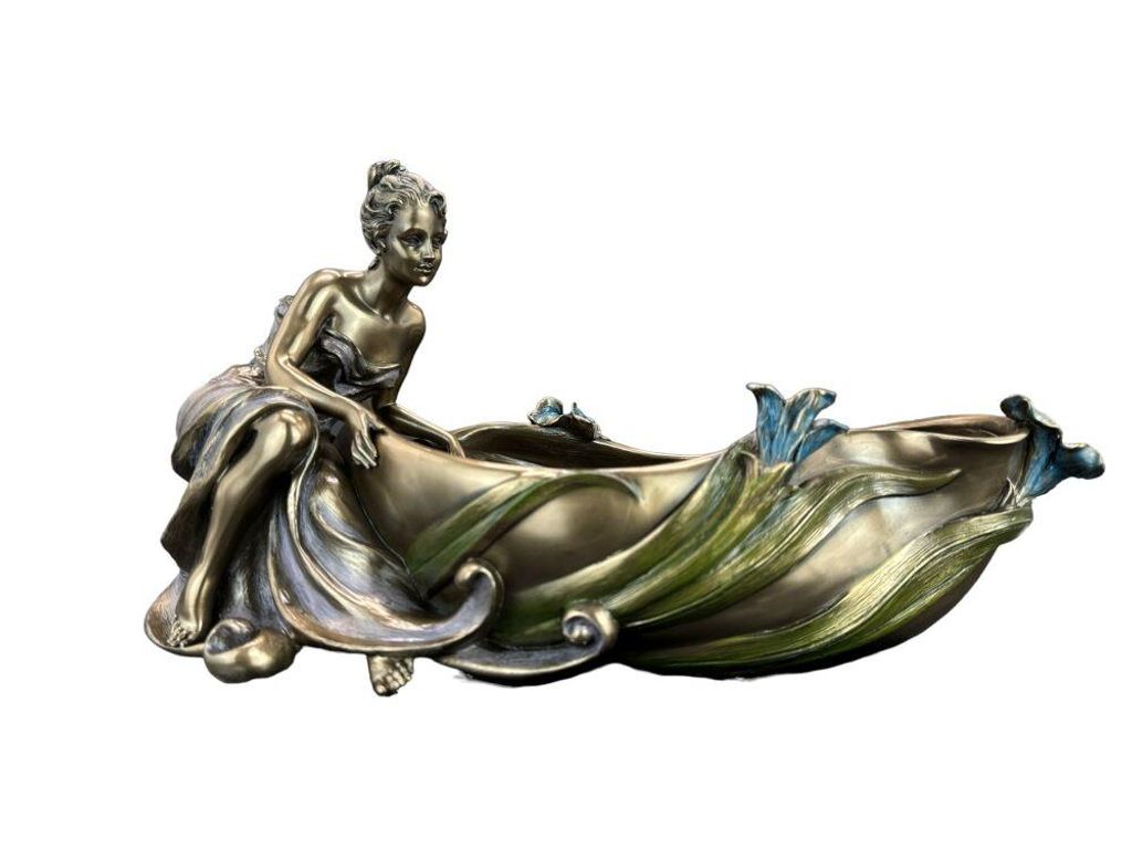 Dekorative Vase mit Figur Sitzende Dame Veronese – Jugendstil Schale Bronze Optik Wohnraum Skulptur Geschenkidee AN10023V4