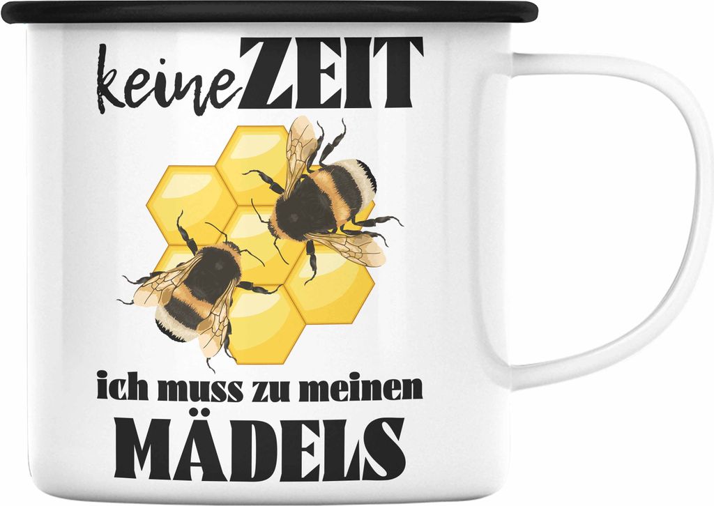 Trendation - Imker Geschenk Emaille Tasse Bienenzucht Emaille Emaille Tasse Geschenkideen Bienenzüchter Bienen Zuebhör (Schwarz)