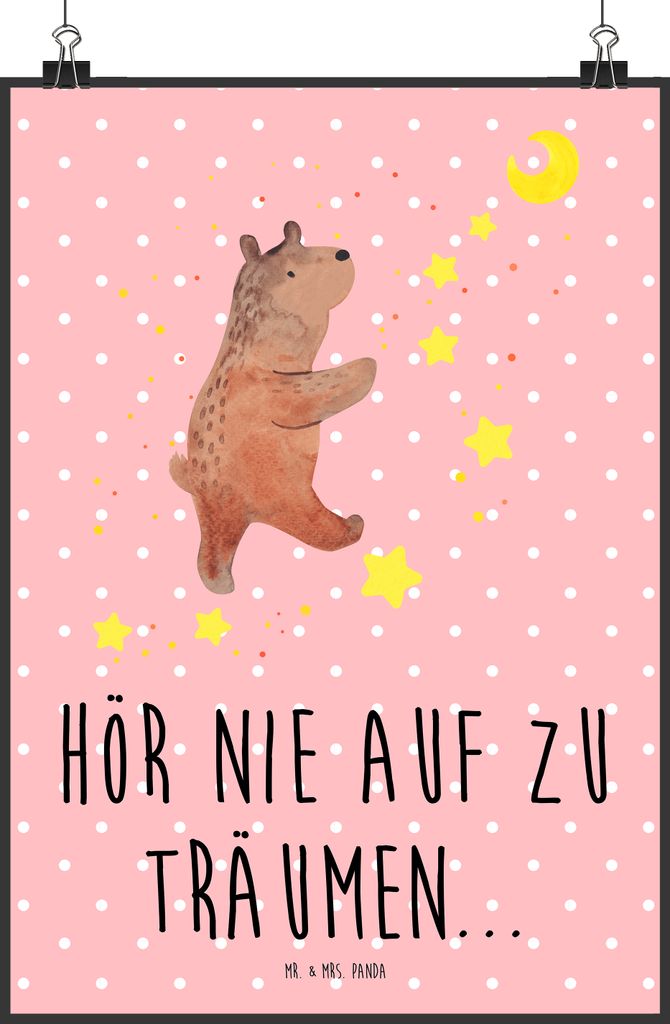 Mr. & Mrs. Panda Bild Bär Träume DIN A2 - Rot Pastell - Geschenk, Traumdeutung, Wandschmuck, kunstdruck poster, Träumen, Wandbild, Traum, Teddy,...