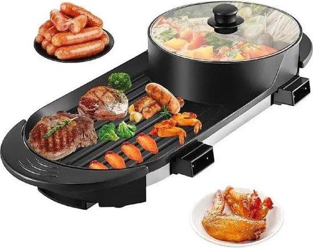 2-in-1 Elektro Grill-Pfanne, 2200W, Rookfrei, Antihaft, Tragbar