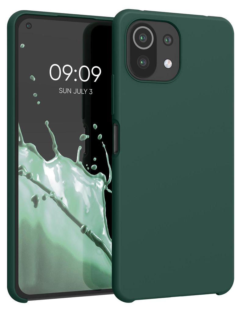 kwmobile Handyhülle für Xiaomi 11 Lite (5G) NE / Mi 11 Lite (5G) Hülle - Case Silikon - Kabelloses Laden - Schutzhülle Cover in Moosgrün