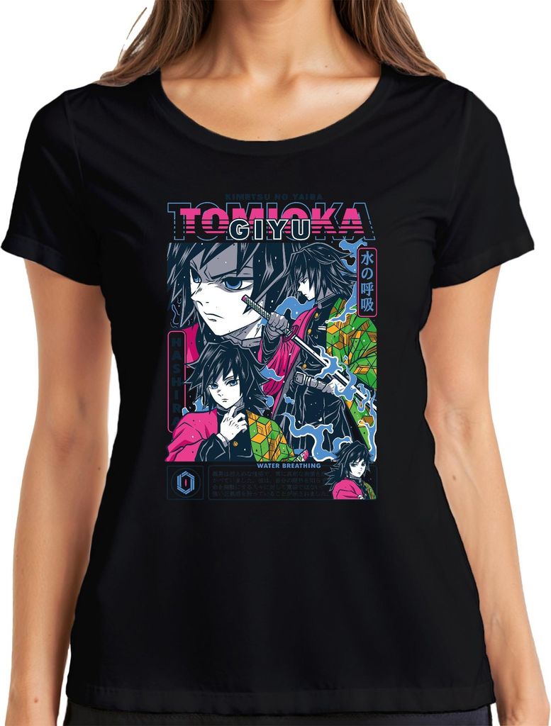 Giyu Tomioka Kimetsu no Yaiba Water Breathing Schwert Hashira Damen T-Shirt, Schwarz, XXL