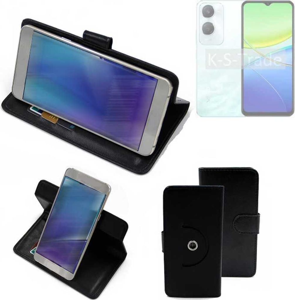 K-S-Trade Case Schutzhülle Handyhülle kompatibel mit Vivo Y36c Flipcase Smartphone Cover Handy Schutz Tasche Klapphülle Walletcase schwarz (1x)