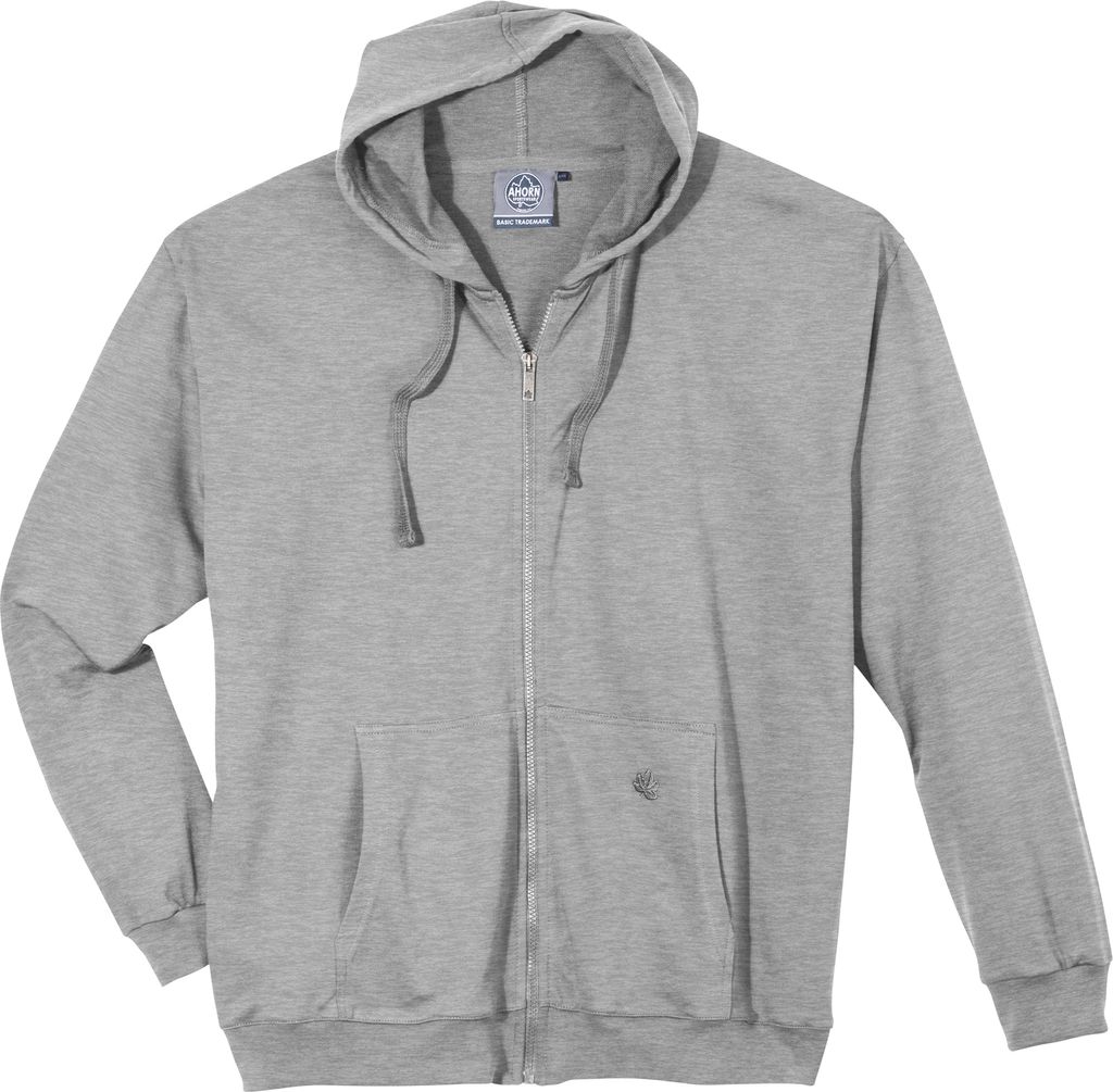 Ahorn Kapuzen-Sweatjacke Übergröße hellgrau melange