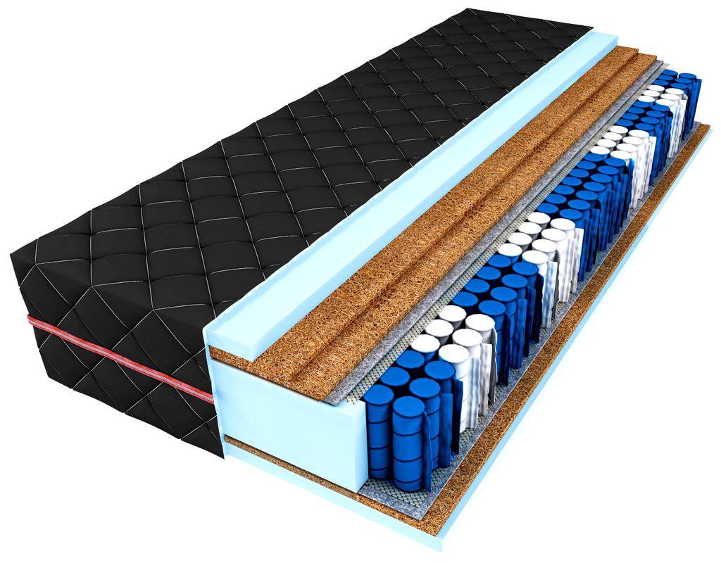 A cutaway view of a mattress showing its internal layers.