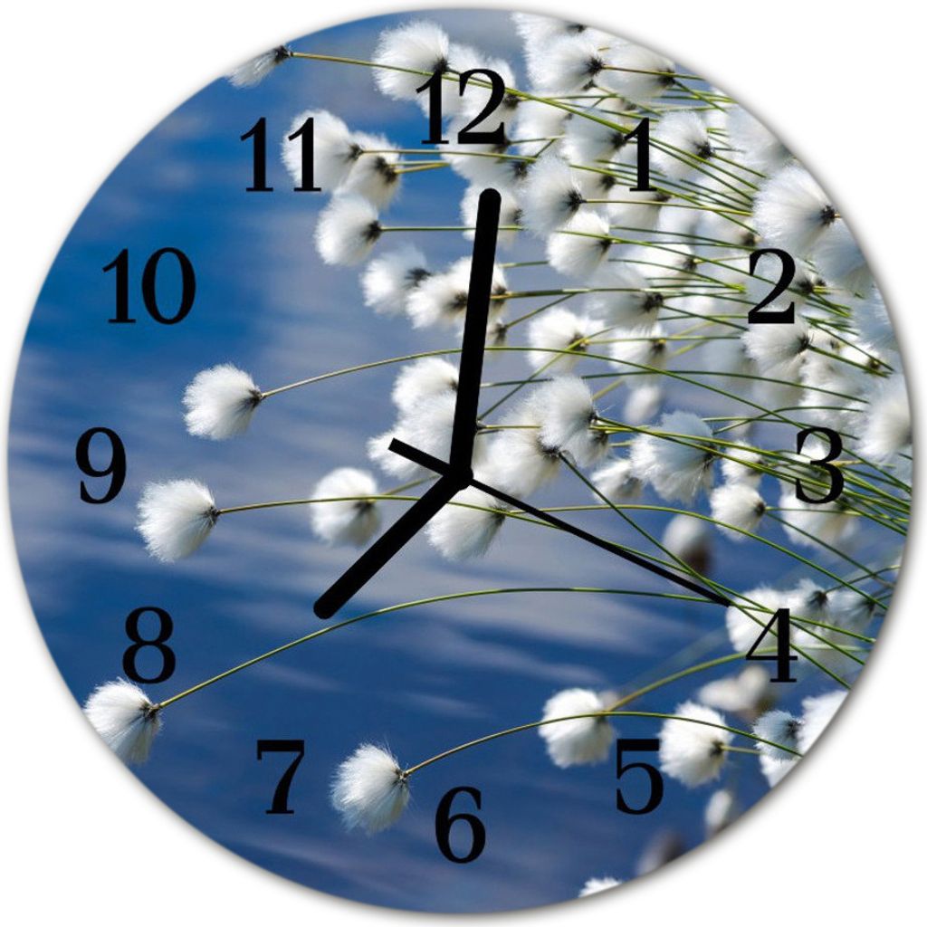 Glasuhr Wanduhr Küchenuhr Echt-Glas 30fi cm Baumwolle weiß