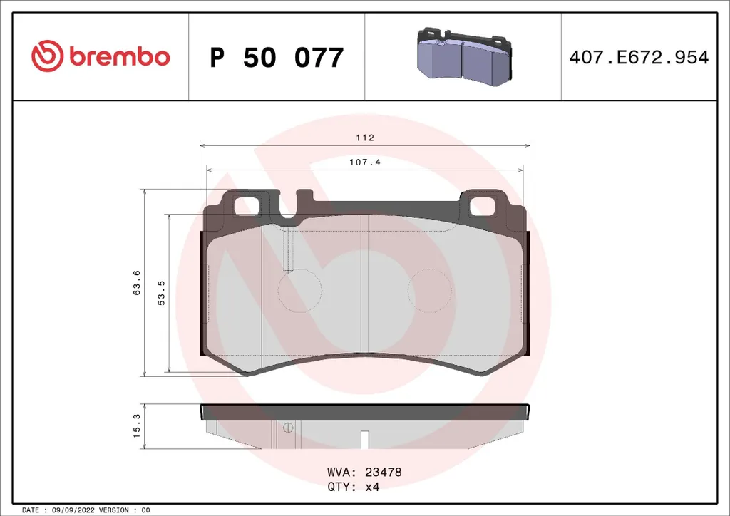 Brembo P 50 077 Plaquettes de frein OE 3420622041 pour Mercedes CLK S SL