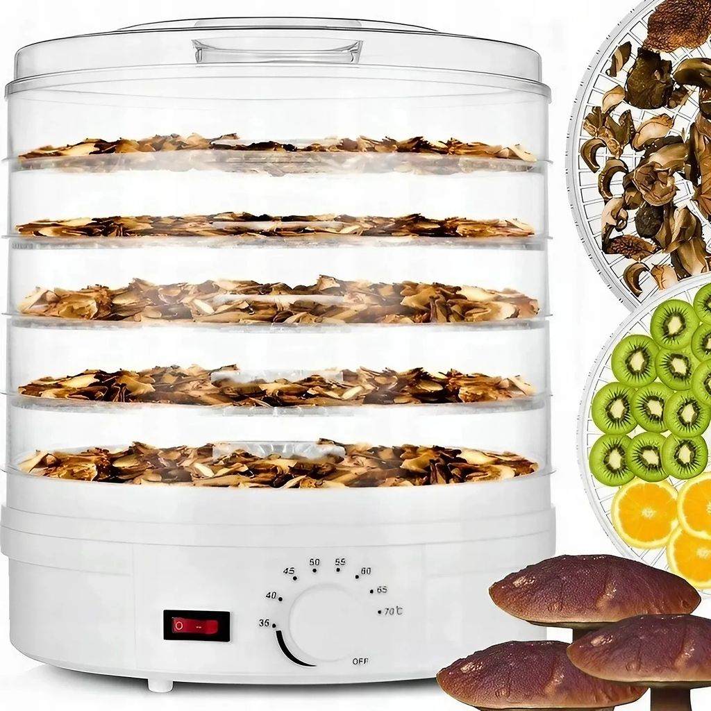 Essiccatore Alimentare MPM MSG-01 – 5 Vassoi Senza BPA Da 28 Cm, 250W, Distribuzione Uniforme Del Calore, Protezione Surriscaldamento (Bianco)