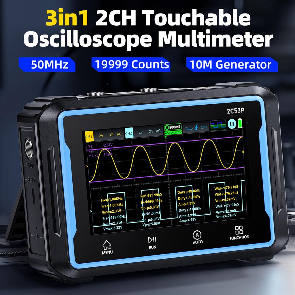 2C53P Oscilloscope numérique portatif 3 en 1 Multimètre Image du produit 