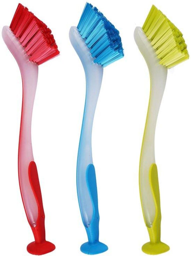 Unyqoos Set von drei multifunktionalen Geschirrspülbürsten mit ergonomischem Design und Saugnapf